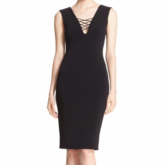 Alice + Olivia Dresses & Skirts - NWT $265 Alice + Olivia Asha Lace-Up V-Neck Sheath Black Dress!